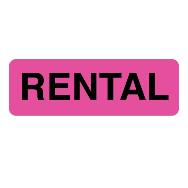 Label, "Rental" 15/16" x 3" Flr Pink w/Black